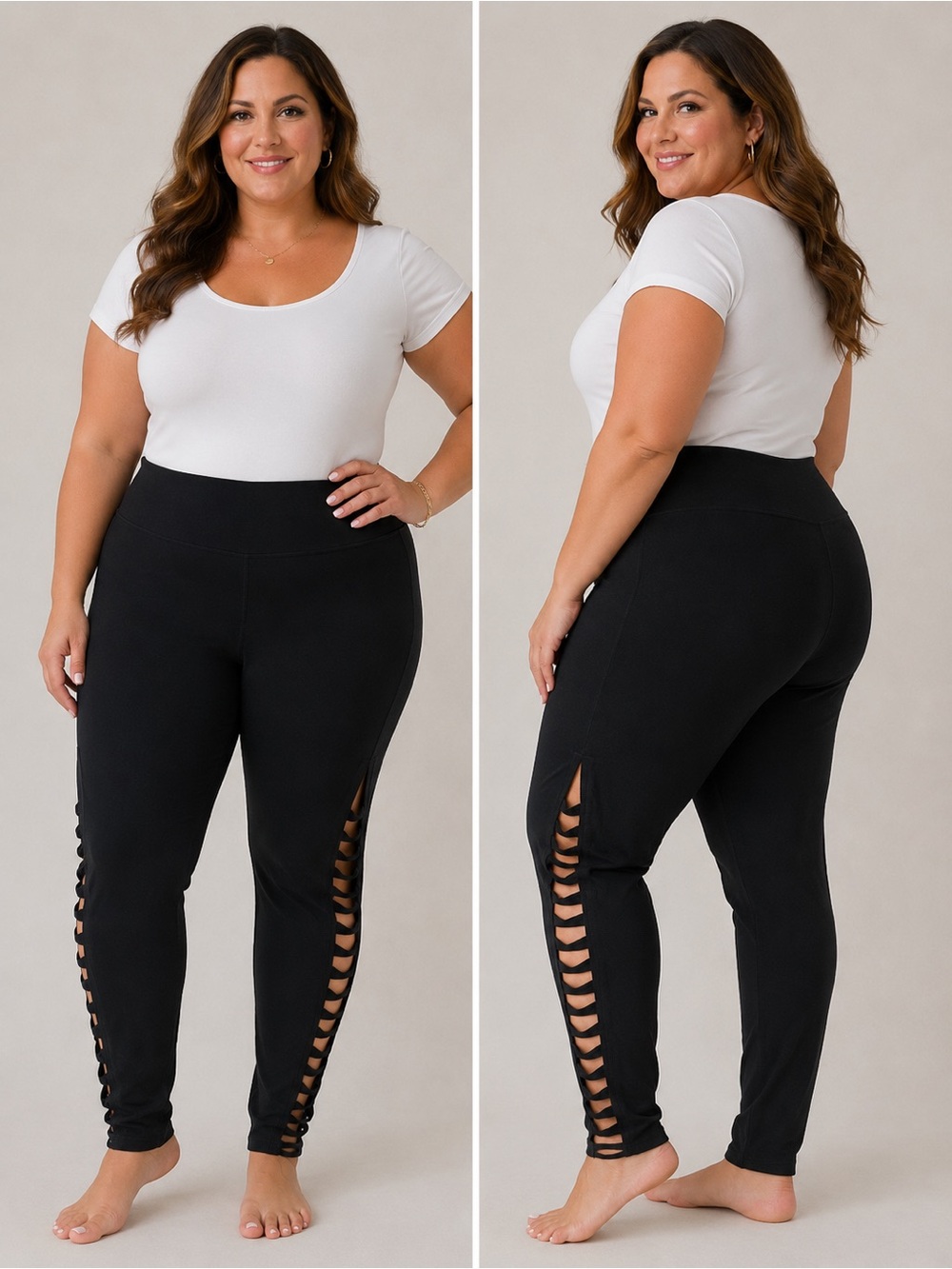 Penningtons 1X Black Cutout Side Leggings High Rise Stretch Plus Size